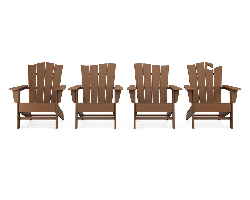 POLYWOOD Wave Collection 4-Piece Adirondack Chair Set in Teak