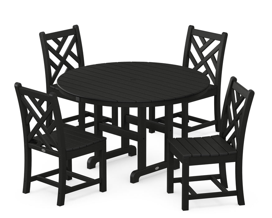 POLYWOOD Chippendale 5-Piece Round Side Chair Dining Set in Black