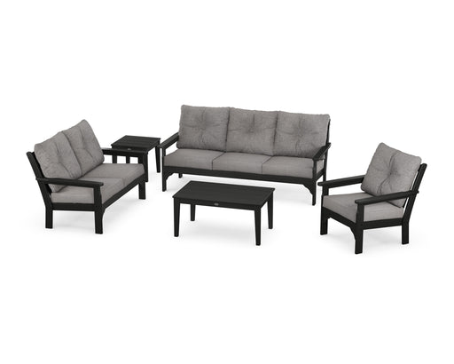 POLYWOOD Vineyard 5 Piece Deep Seating Set in Black with Grey Mist fabric