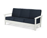 POLYWOOD Harbour Deep Seating Sofa in Vintage White with Marine Indigo fabric