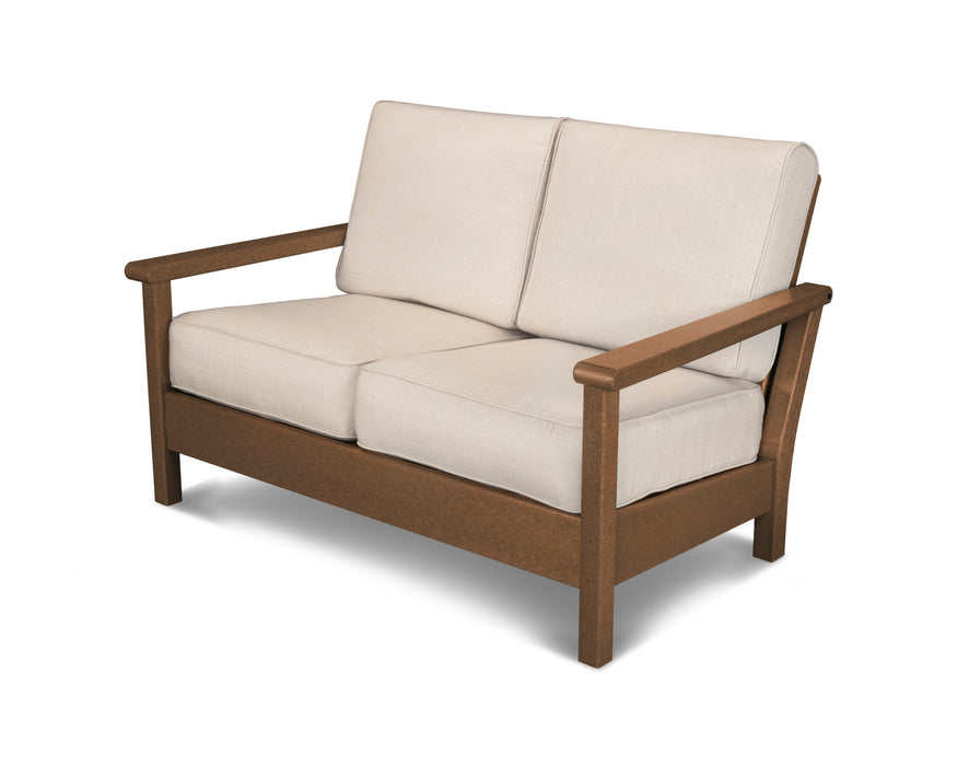 POLYWOOD Harbour Deep Seating Settee in Vintage Sahara with Weathered Tweed fabric