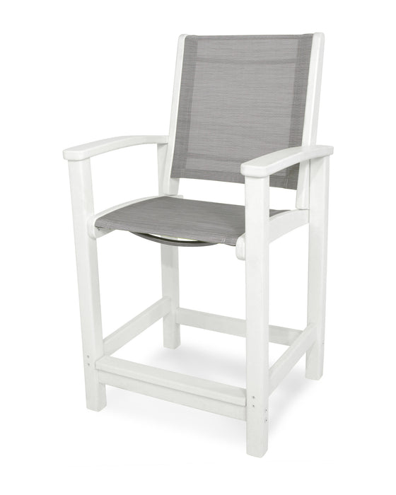 POLYWOOD Coastal Counter Chair in White with Metallic fabric