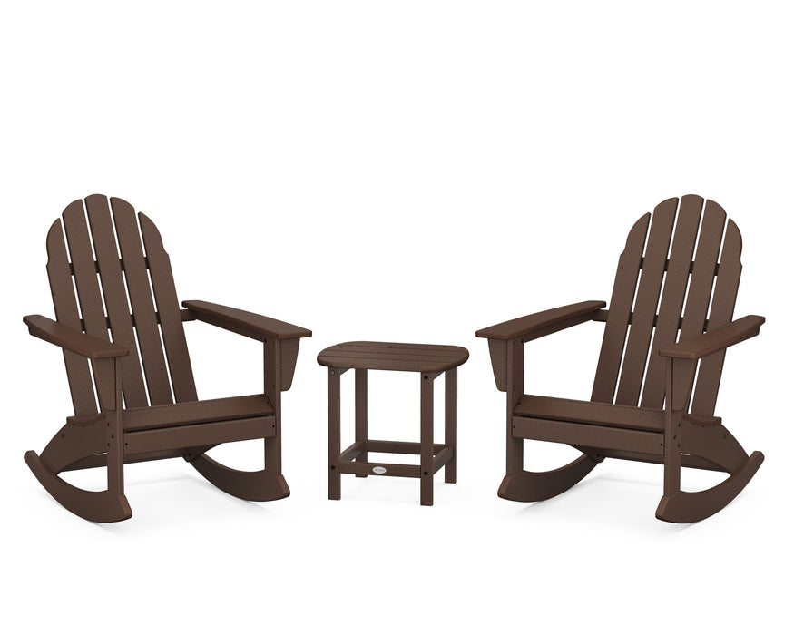 POLYWOOD Vineyard 3-Piece Adirondack Rocking Chair Set with South Beach 18" Side Table in Mahogany