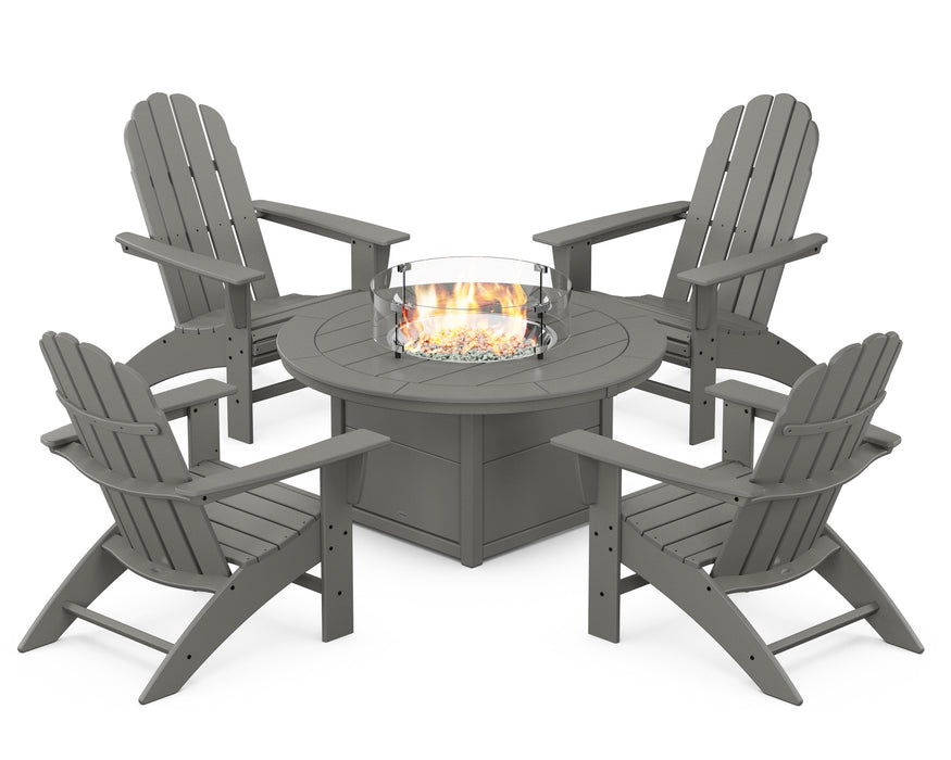 POLYWOOD Vineyard Curveback Adirondack 5-Piece Conversation Set with Fire Pit Table in Slate Grey