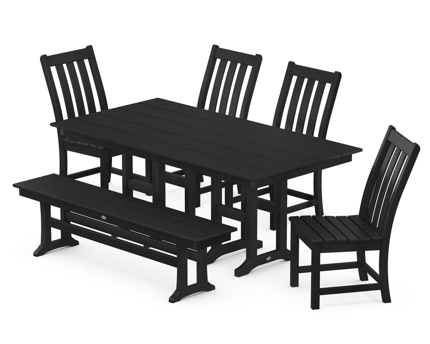 POLYWOOD Vineyard 6-Piece Farmhouse Trestle Side Chair Dining Set with Bench in Black