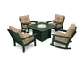 POLYWOOD Vineyard 5-Piece Deep Seating Rocking Chair Conversation Set with Fire Pit Table in Black with Bird's Eye fabric