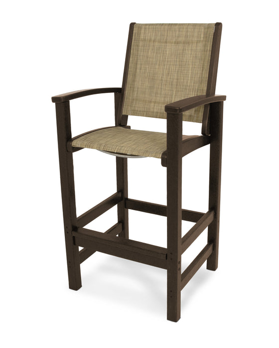 POLYWOOD Coastal Bar Chair in Mahogany with Burlap fabric