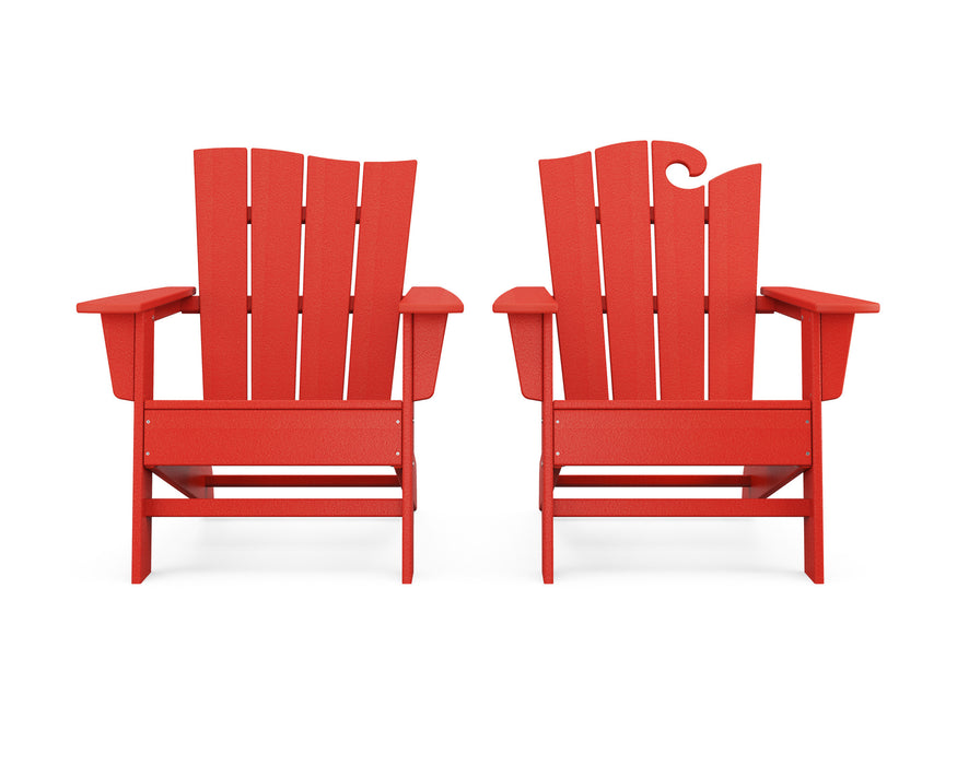 POLYWOOD Wave 2-Piece Adirondack Set with The Wave Chair Left in Sunset Red