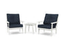 POLYWOOD Lakeside 3-Piece Deep Seating Chair Set in Vintage White with Marine Indigo fabric