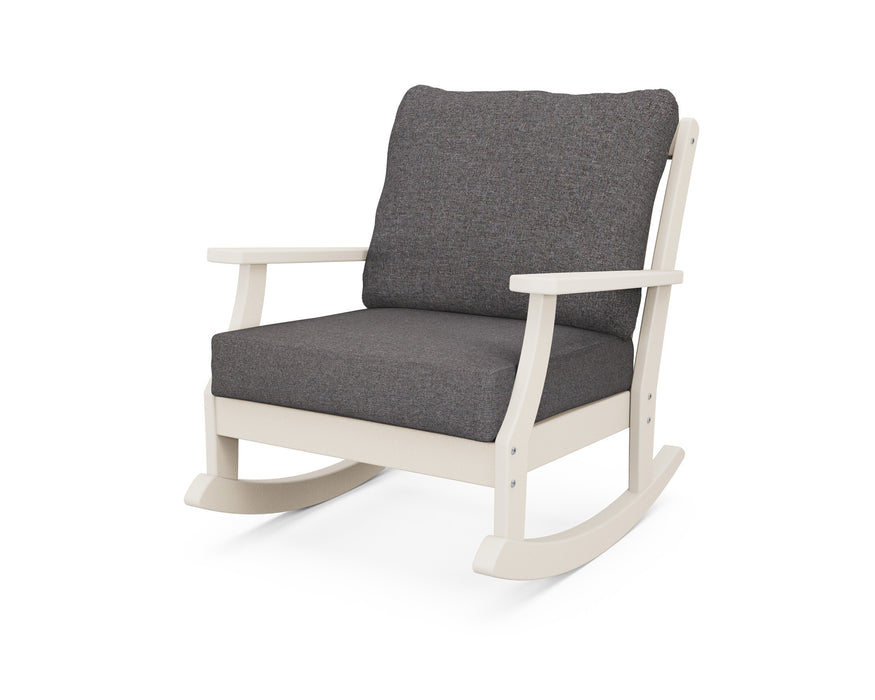 POLYWOOD Braxton Deep Seating Rocking Chair in Sand with Ash Charcoal fabric
