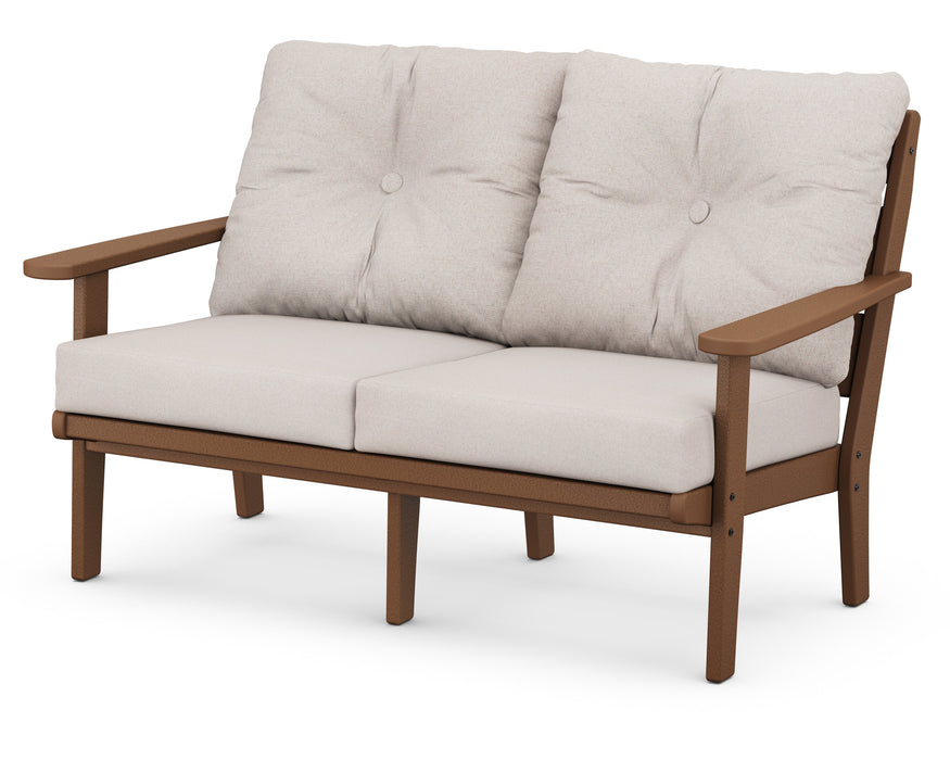POLYWOOD Lakeside Deep Seating Loveseat in Sand with Ash Charcoal fabric