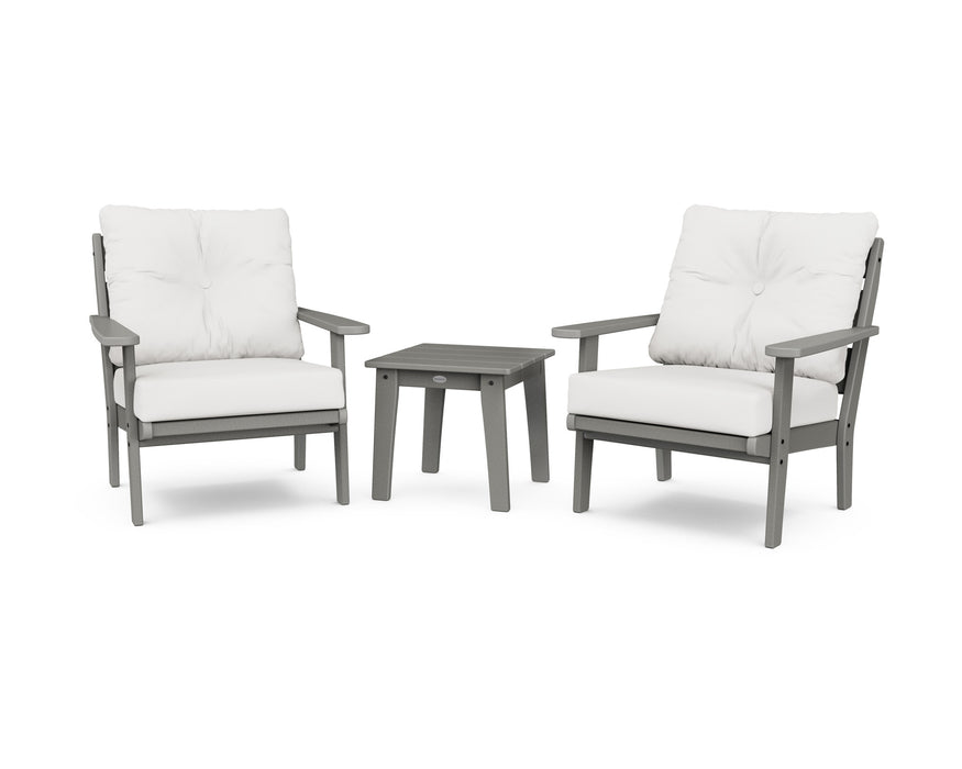 POLYWOOD Lakeside 3-Piece Deep Seating Chair Set in Slate Grey with Natural Linen fabric