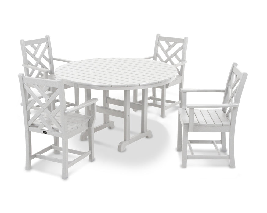 POLYWOOD Chippendale 5-Piece Round Arm Chair Dining Set in White