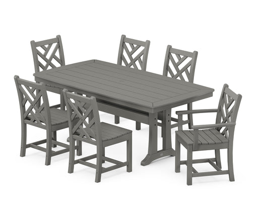 POLYWOOD Chippendale 7-Piece Nautical Trestle Dining Set in Slate Grey