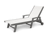 POLYWOOD Coastal Chaise with Wheels in Slate Grey with White fabric