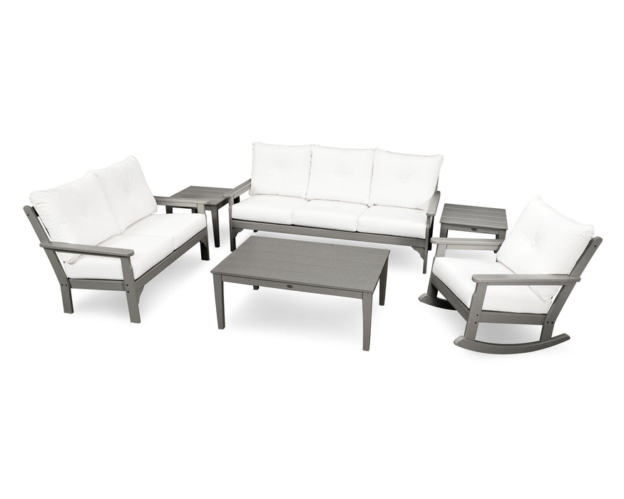 POLYWOOD Vineyard 6-Piece Deep Seating Set in Black with Grey Mist fabric