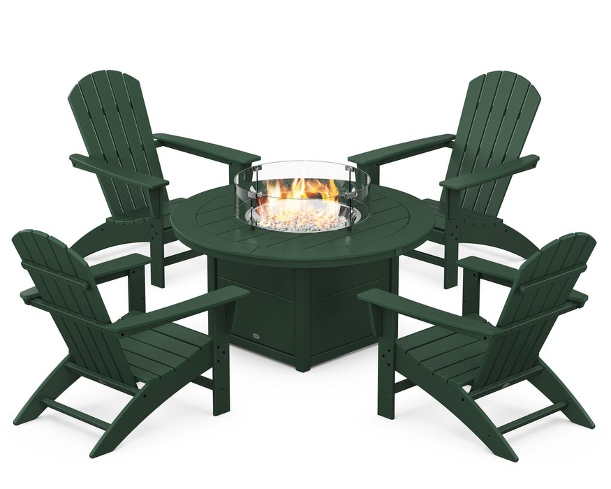 POLYWOOD Nautical 5-Piece Adirondack Chair Conversation Set with Fire Pit Table in Green
