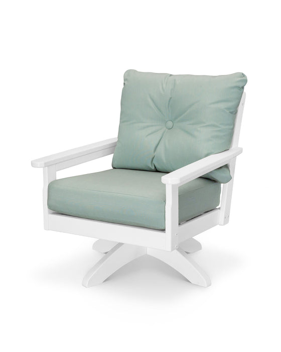 POLYWOOD Vineyard Deep Seating Swivel Chair in Vintage White with Ash Charcoal fabric