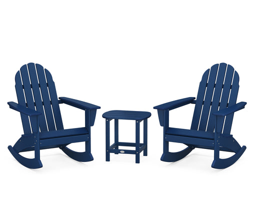 POLYWOOD Vineyard 3-Piece Adirondack Rocking Chair Set with South Beach 18" Side Table in Navy