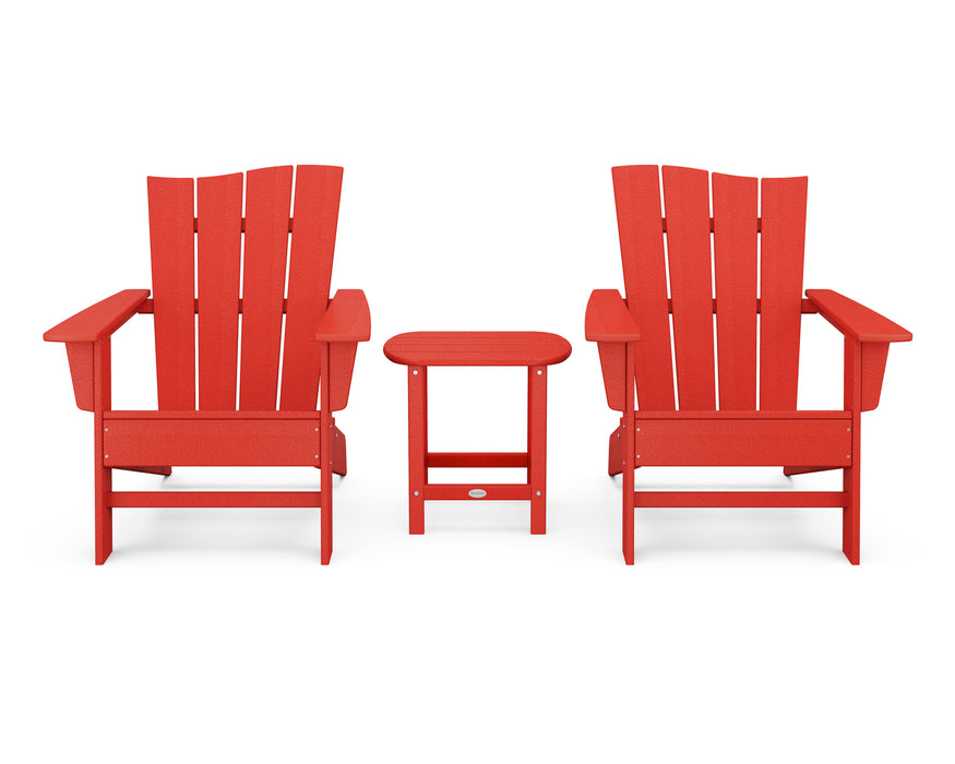 POLYWOOD Wave 3-Piece Adirondack Chair Set in Sunset Red