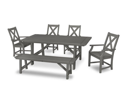 POLYWOOD Braxton 6-Piece Rustic Farmhouse Arm Chair Dining Set with Bench in Slate Grey