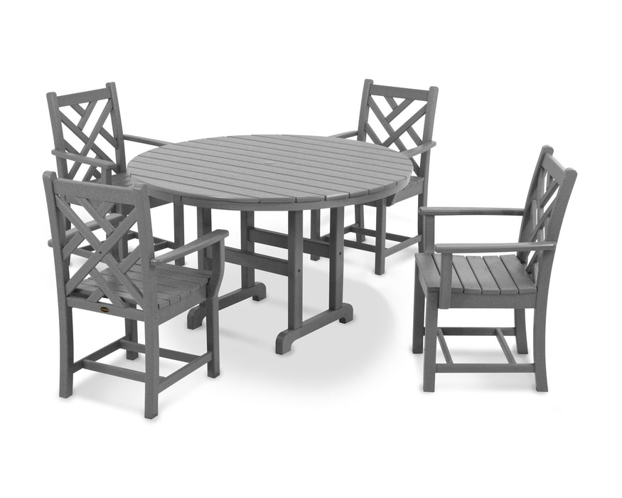 POLYWOOD Chippendale 5-Piece Round Arm Chair Dining Set in Slate Grey