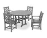 POLYWOOD Chippendale 5-Piece Round Arm Chair Dining Set in Slate Grey
