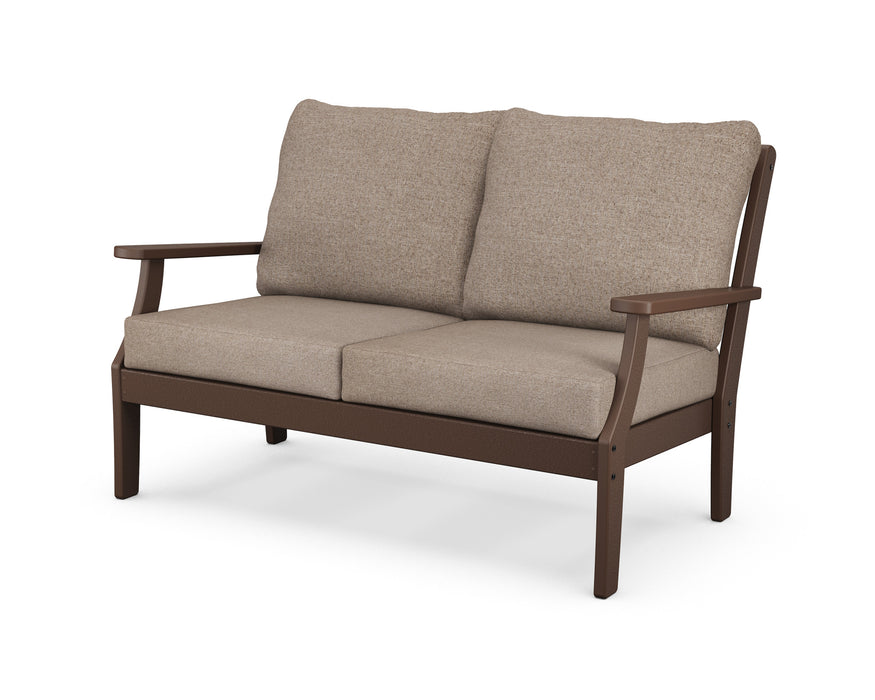 POLYWOOD Braxton Deep Seating Settee in Mahogany with Spiced Burlap fabric