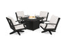 POLYWOOD Braxton 5-Piece Deep Seating Swivel Conversation Set with Fire Pit Table in Vintage Coffee with Ash Charcoal fabric