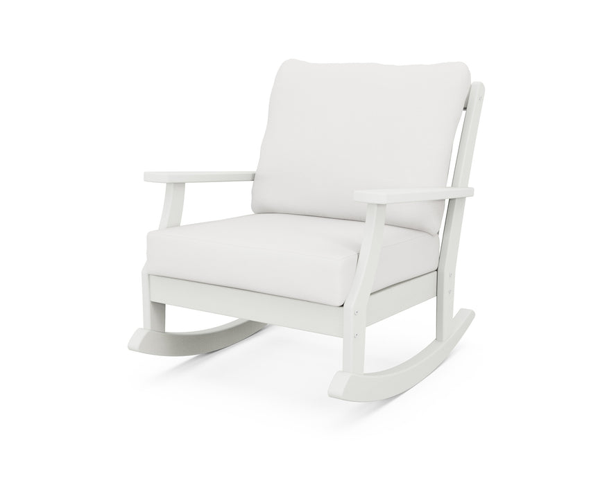 POLYWOOD Braxton Deep Seating Rocking Chair in Vintage White with Natural Linen fabric