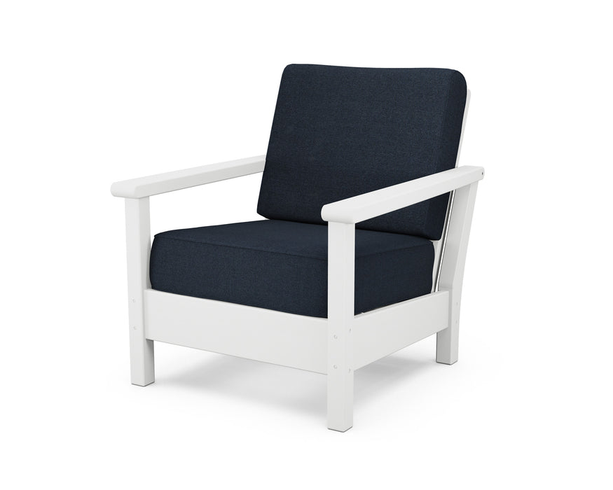 POLYWOOD Harbour Deep Seating Chair in Vintage White with Sancy Shale fabric