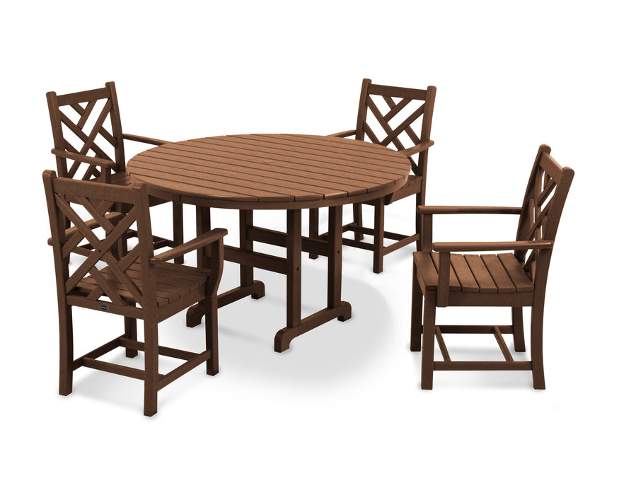 POLYWOOD Chippendale 5-Piece Round Arm Chair Dining Set in Teak