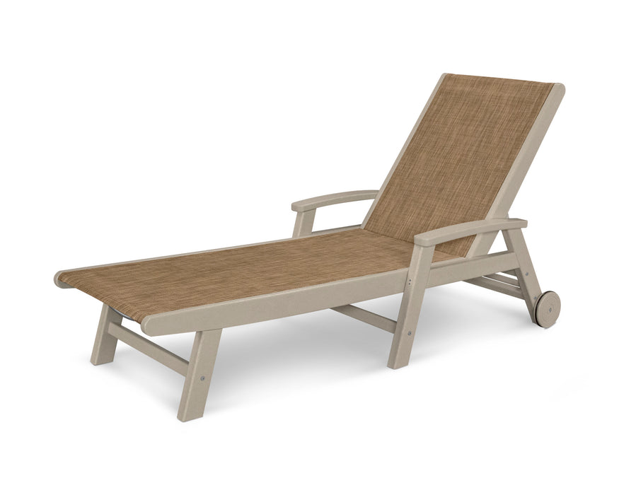 POLYWOOD Coastal Chaise with Wheels in Sand with Burlap fabric