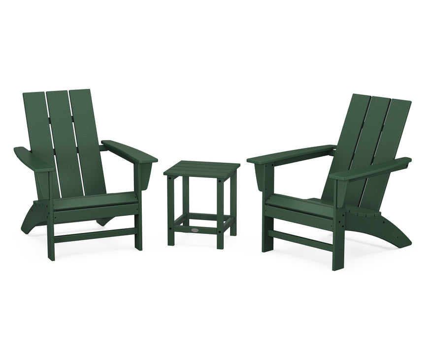 POLYWOOD Modern 3-Piece Adirondack Set with Long Island 18" Side Table in Green