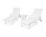 POLYWOOD Coastal 3-Piece Wheeled Chaise Set in White with White fabric