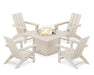 POLYWOOD Modern 5-Piece Adirondack Chair Conversation Set with Fire Pit Table in Sand