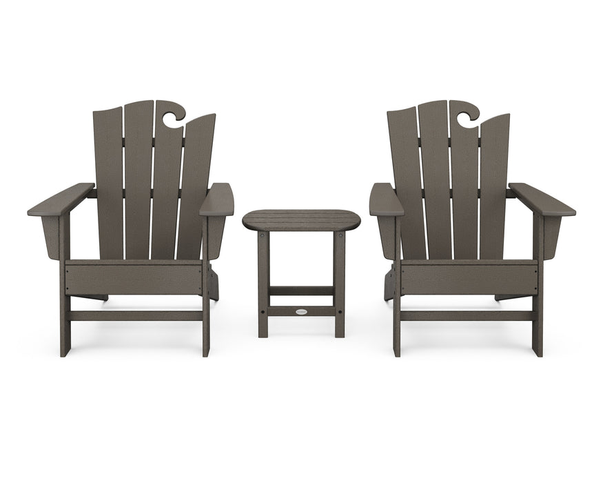 POLYWOOD Wave 3-Piece Adirondack Set with The Ocean Chair in Vintage Coffee