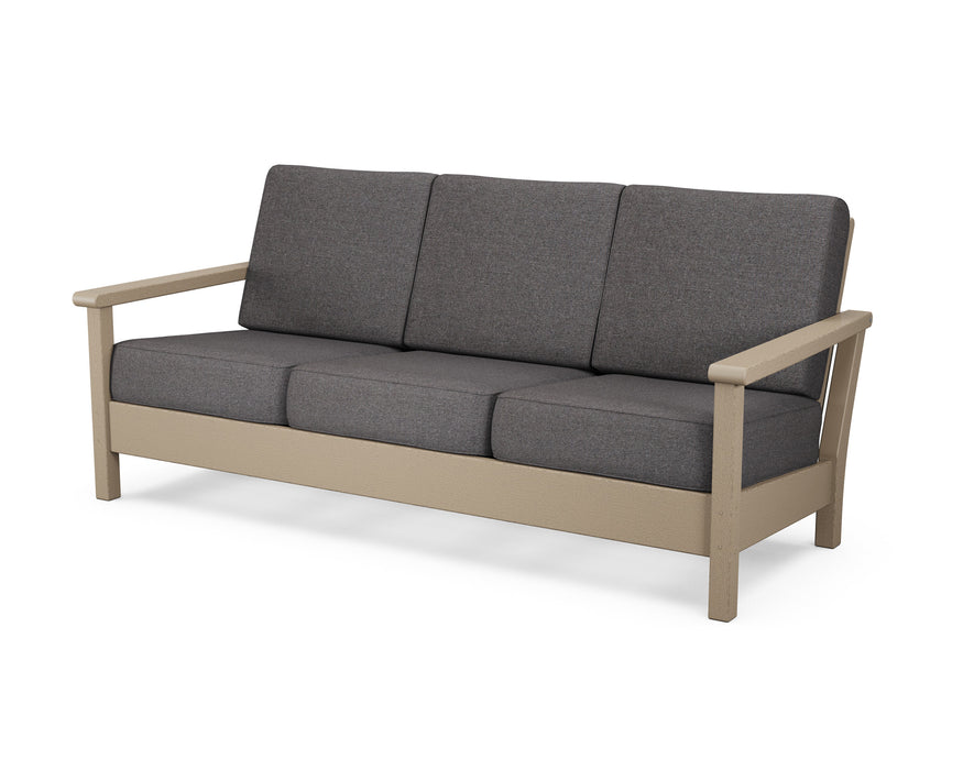 POLYWOOD Harbour Deep Seating Sofa in Vintage Coffee with Ash Charcoal fabric