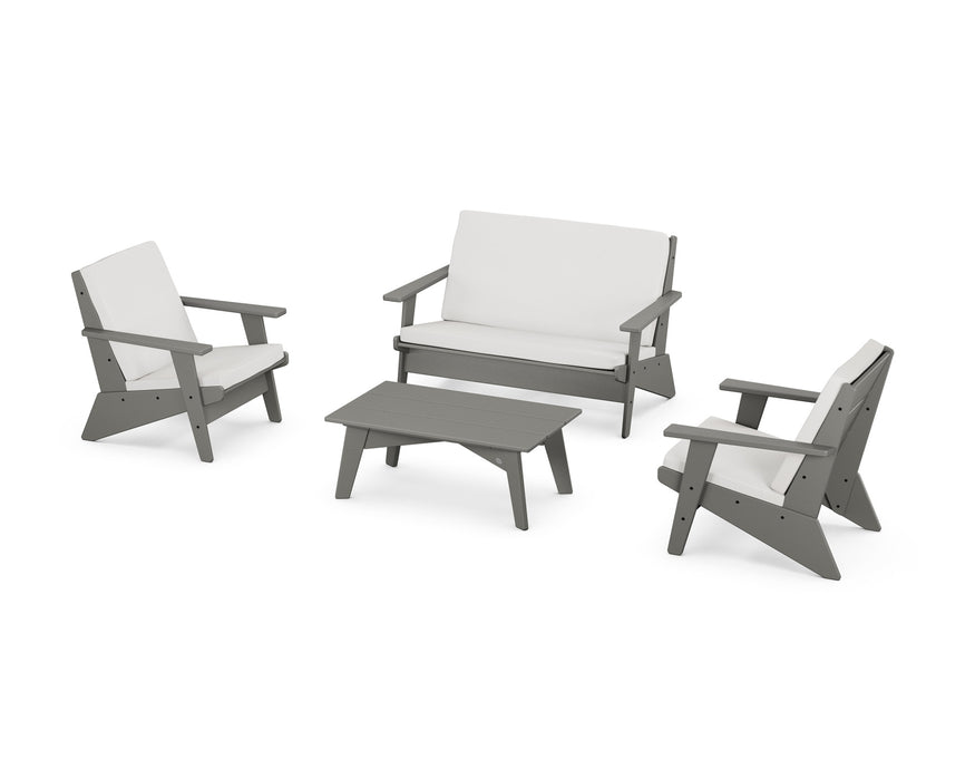 POLYWOOD Riviera Modern Lounge 4-Piece Set in Slate Grey with Natural Linen fabric