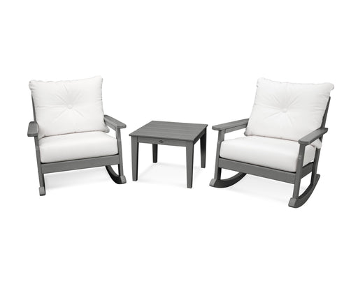 POLYWOOD Vineyard 3-Piece Deep Seating Rocker Set in Slate Grey with Natural fabric