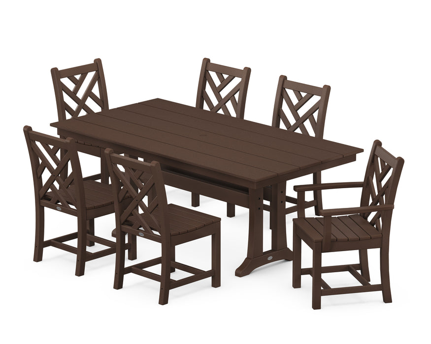 POLYWOOD Chippendale 7-Piece Farmhouse Trestle Dining Set in Mahogany