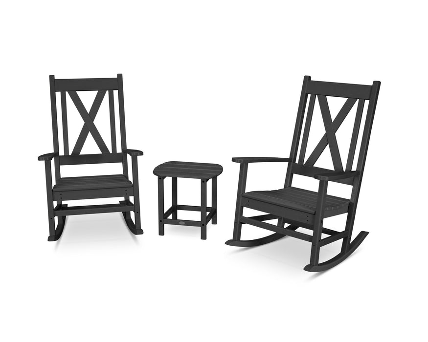 POLYWOOD Braxton 3-Piece Porch Rocking Chair Set in Black