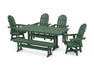 POLYWOOD Vineyard 6-Piece Farmhouse Trestle Swivel Dining Set with Bench in Green