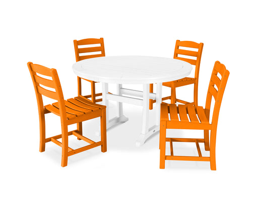 POLYWOOD 5 Piece La Casa Side Chair Dining Set in Tangerine / White