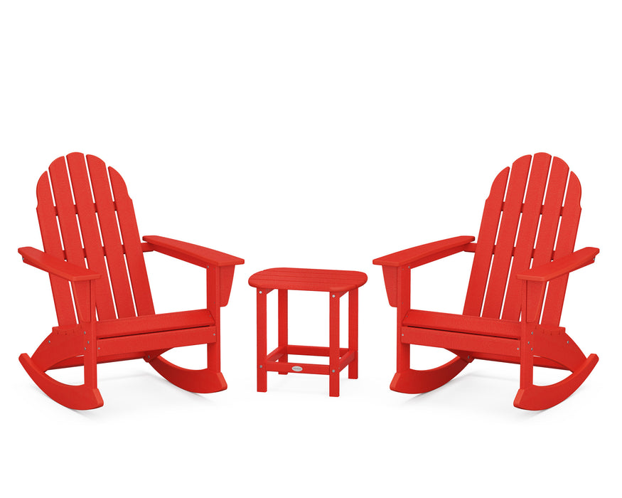 POLYWOOD Vineyard 3-Piece Adirondack Rocking Chair Set with South Beach 18" Side Table in Sunset Red