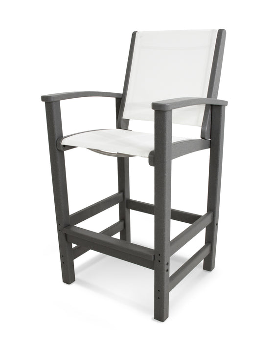 POLYWOOD Coastal Bar Chair in Slate Grey with White fabric