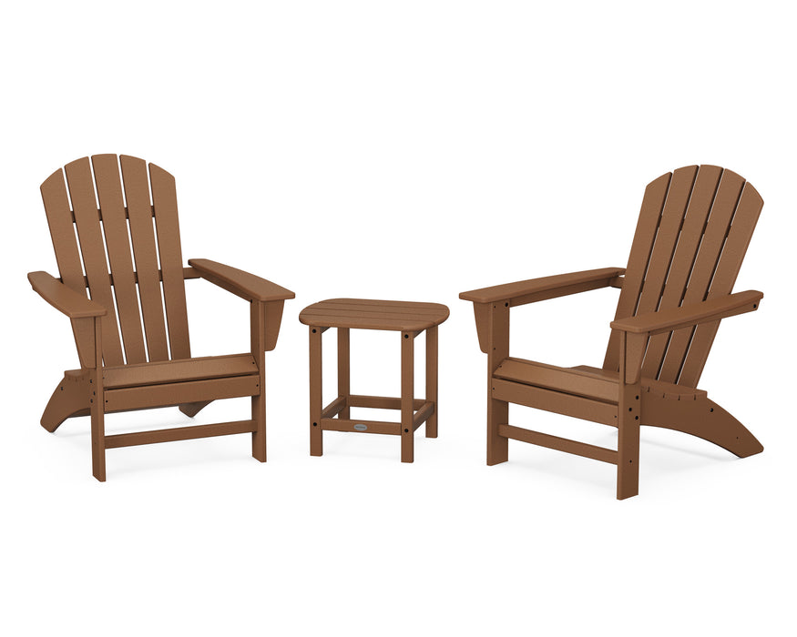 POLYWOOD Nautical 3-Piece Adirondack Set with South Beach 18" Side Table in Teak
