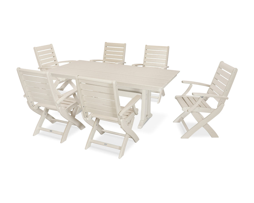 POLYWOOD 7 Piece Signature Folding Chair Dining Set in Sand