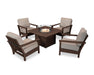 POLYWOOD Harbour 5-Piece Conversation Set with Fire Pit Table in Sand with Ash Charcoal fabric