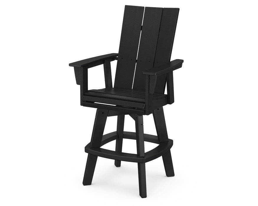 POLYWOOD Modern Curveback Adirondack Swivel Bar Chair in Black